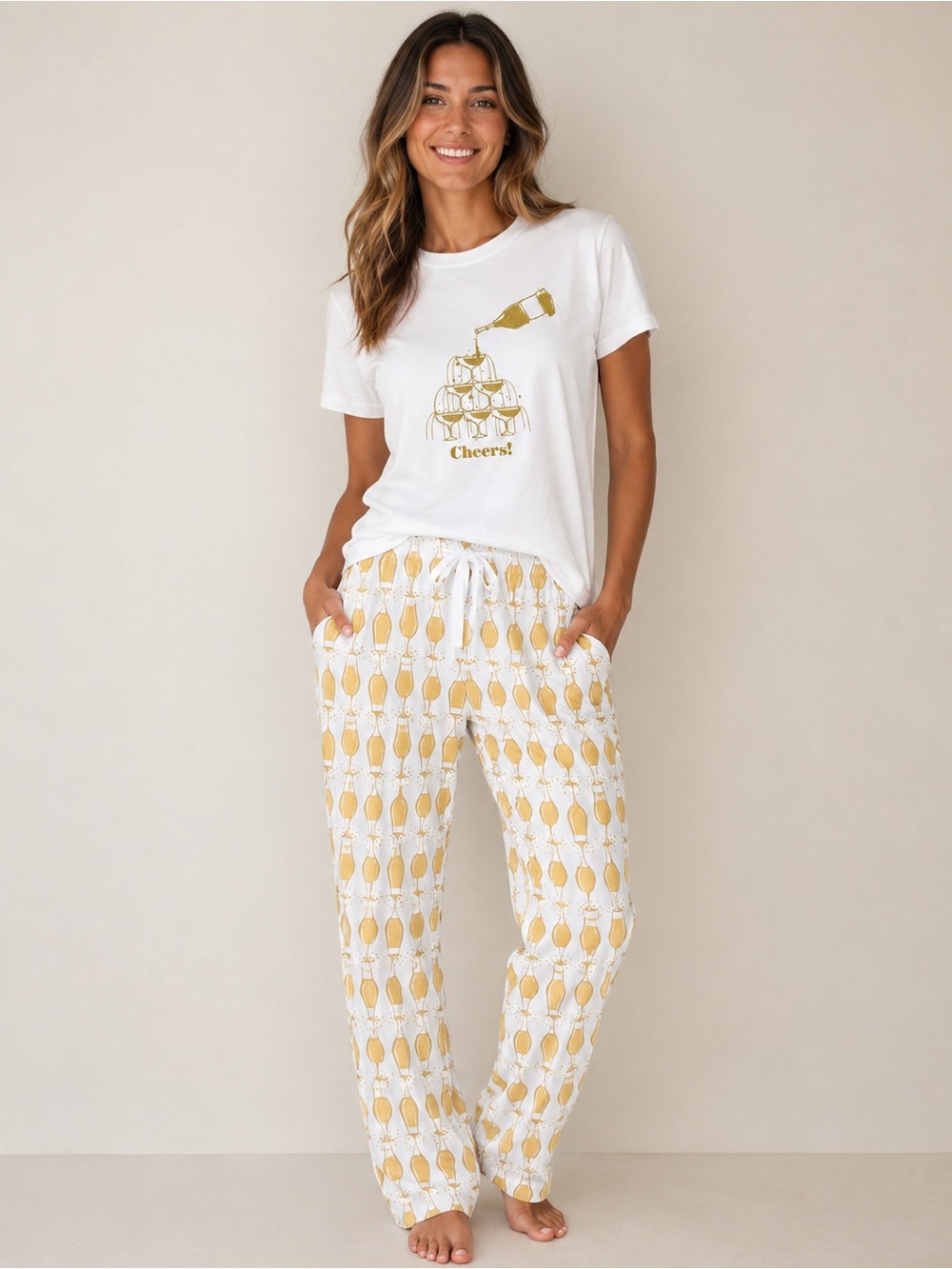 NWT J.Crew Champagne Pajama Set XS/S Cheers Cotton Holiday Bridal Party New Year